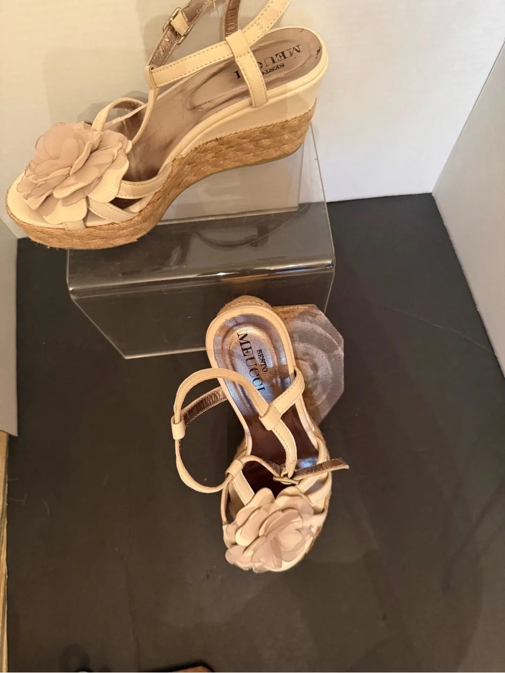 Sesto Meucci Beige Floral Espadrille Wedge Sandals size 8
